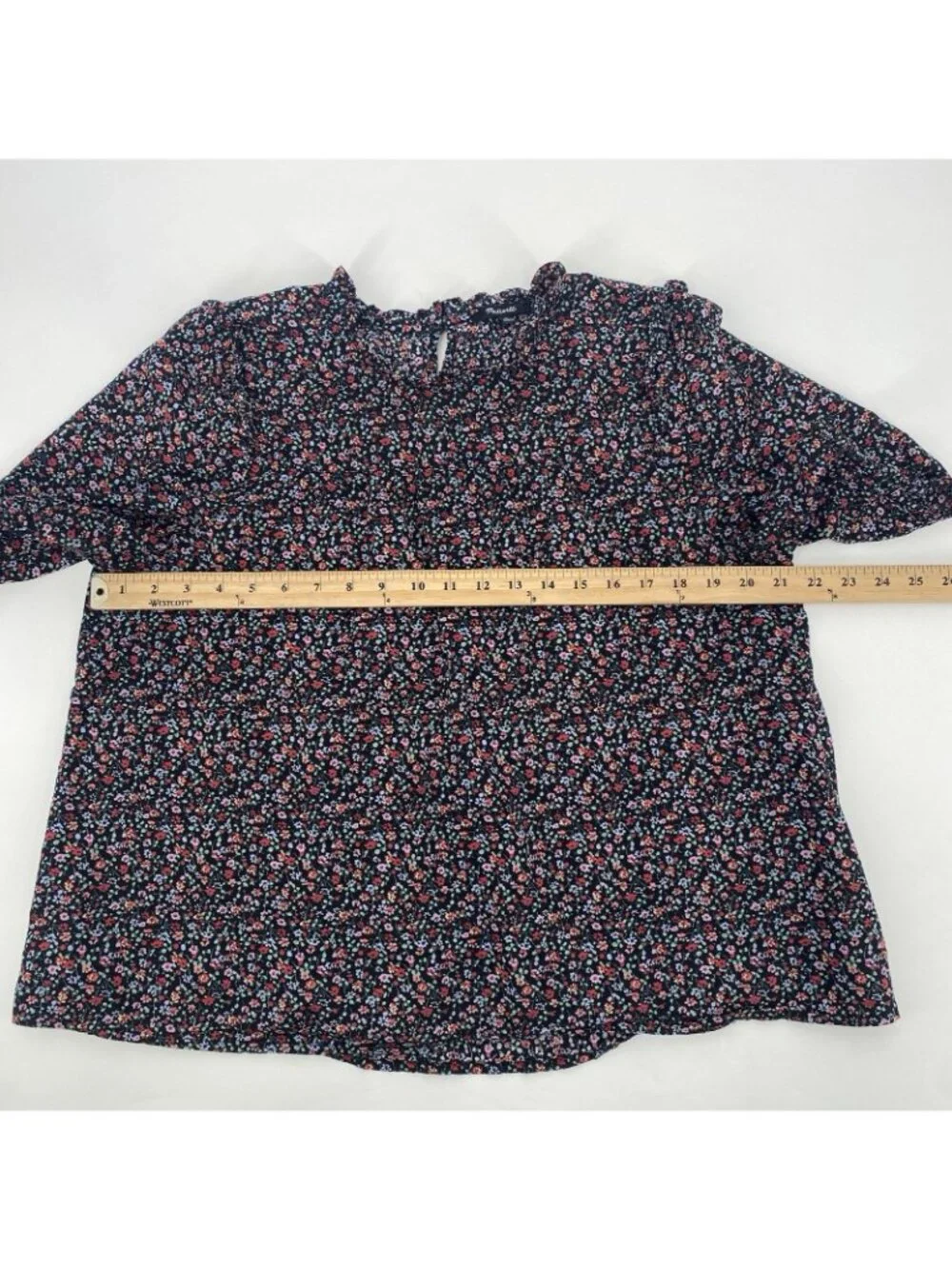 Madewell Size Large Puff-Sleeve Ruffle Top in Fieldwalk Floral Style #AK050